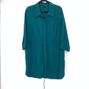 City Chic 3/4 Sleeve Tunic Top Womens Plus Sz S US 16 Cinched Waist Teal Blue